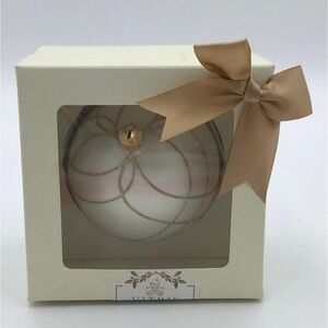 NIB Vitbis Poland Hand Blown Glass Christmas Ornament White Gold Glitter Luxe 4"